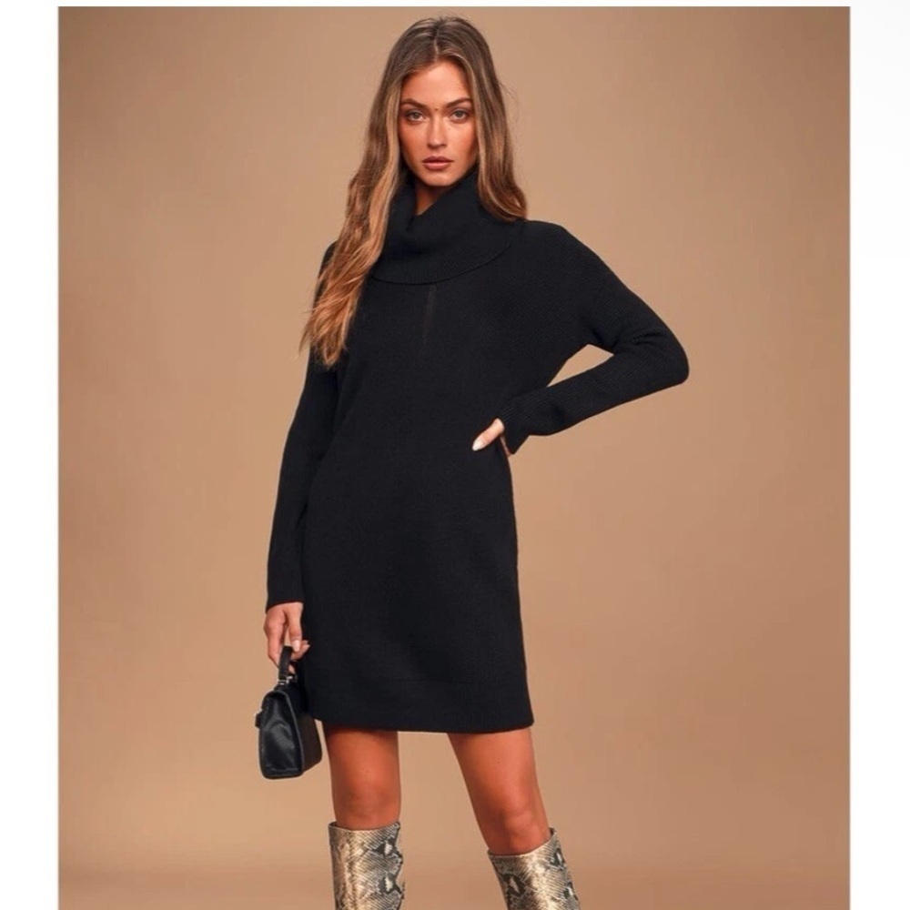 Lulu's Black Cowl Neck Sweater Dress